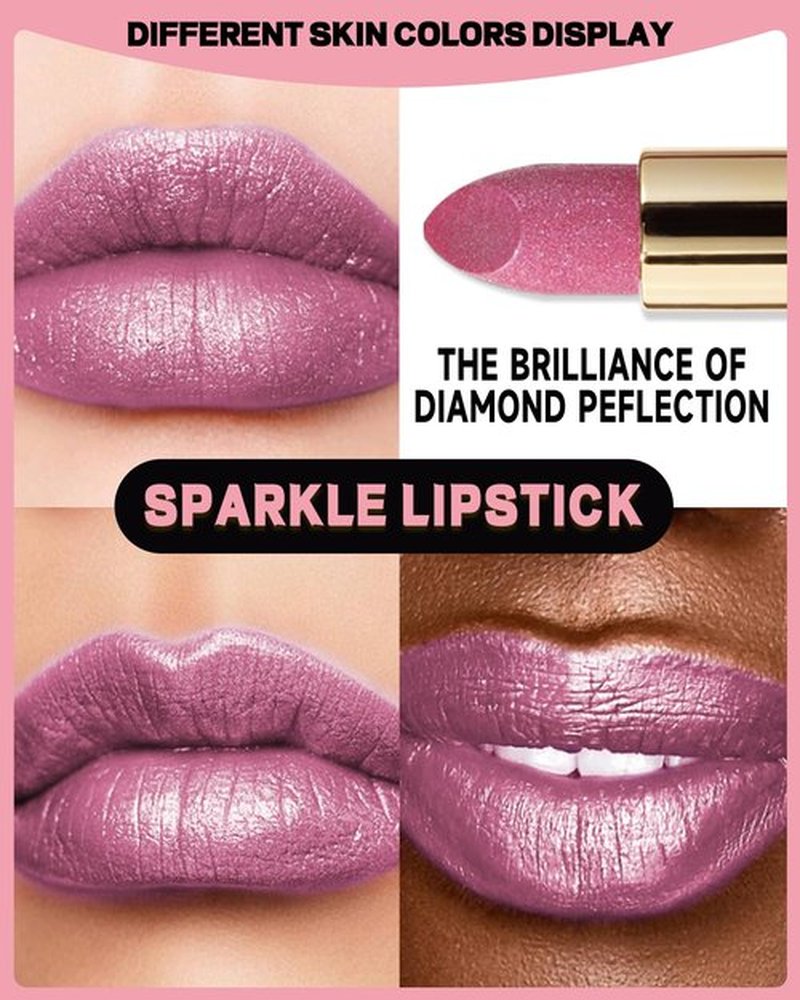 Glitter Metallic Nude Pink Shimmer Lipstick Long Lasting, High Shine Glitter Diamond Creamy Red Lipstick Transfer Proof Non-Stick Lip Gloss Shimmer High Impact Full Coverage Lip Makeup for Women-02