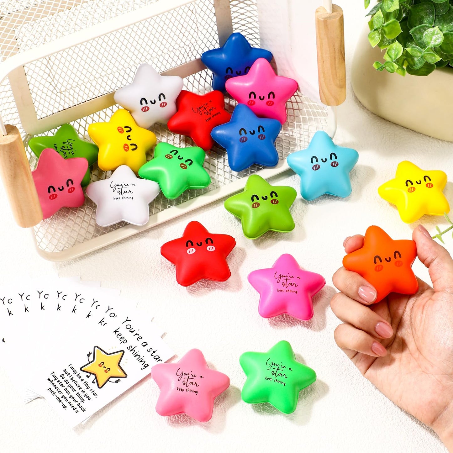 Libima Inspirational Employee Appreciation Gifts You're a Star Stress Balls Bulk for Adults,Positive Gift Teacher Party Favor Emotional Funny Ball with Cards(30 Pcs)