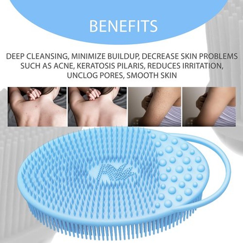 Avilana Silicone Exfoliating Body Scrubber – Dual-Sided Silicone Loofah for Shower, Body Scrubber for Men & Women, Gentle Loofa Alternative, Easy-to-Clean Silicone Body Scrubber (S2-Blue)