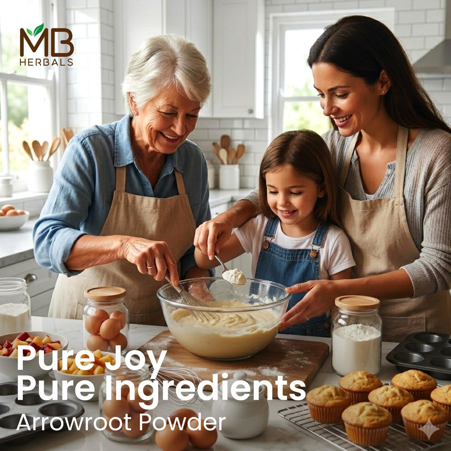 MB Herbals Arrowroot Flour Powder 1 LB | Arrowroot Starch 16 oz / 454g for Baking Cornstarch Substitute | Gluten Free Natural Thickener | No Preservatives
