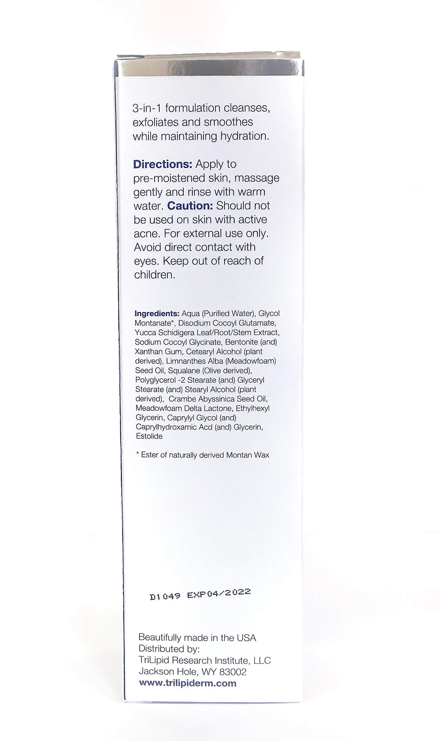 Trilipiderm Hydrating Exfoliant Cleanser – 3-in-1 Face Cleanser, Scrub & Hydrator, Fragrance-Free, Daily Facial Cleanser, Travel Size 3 Ounce Tube, Exfoliating Face Wash, USA Made, Natural Ingredients