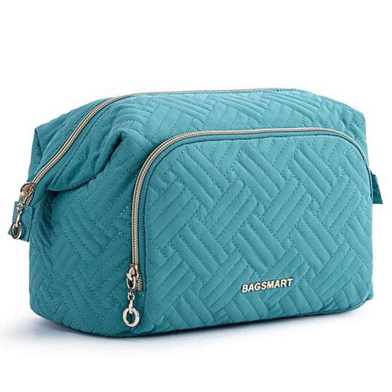 BAGSMART Travel Makeup Bag, Cosmetic Bag Make Up Organizer Case,Large Wide-open Pouch for Women Purse for Toiletries Accessories Brushes Teal