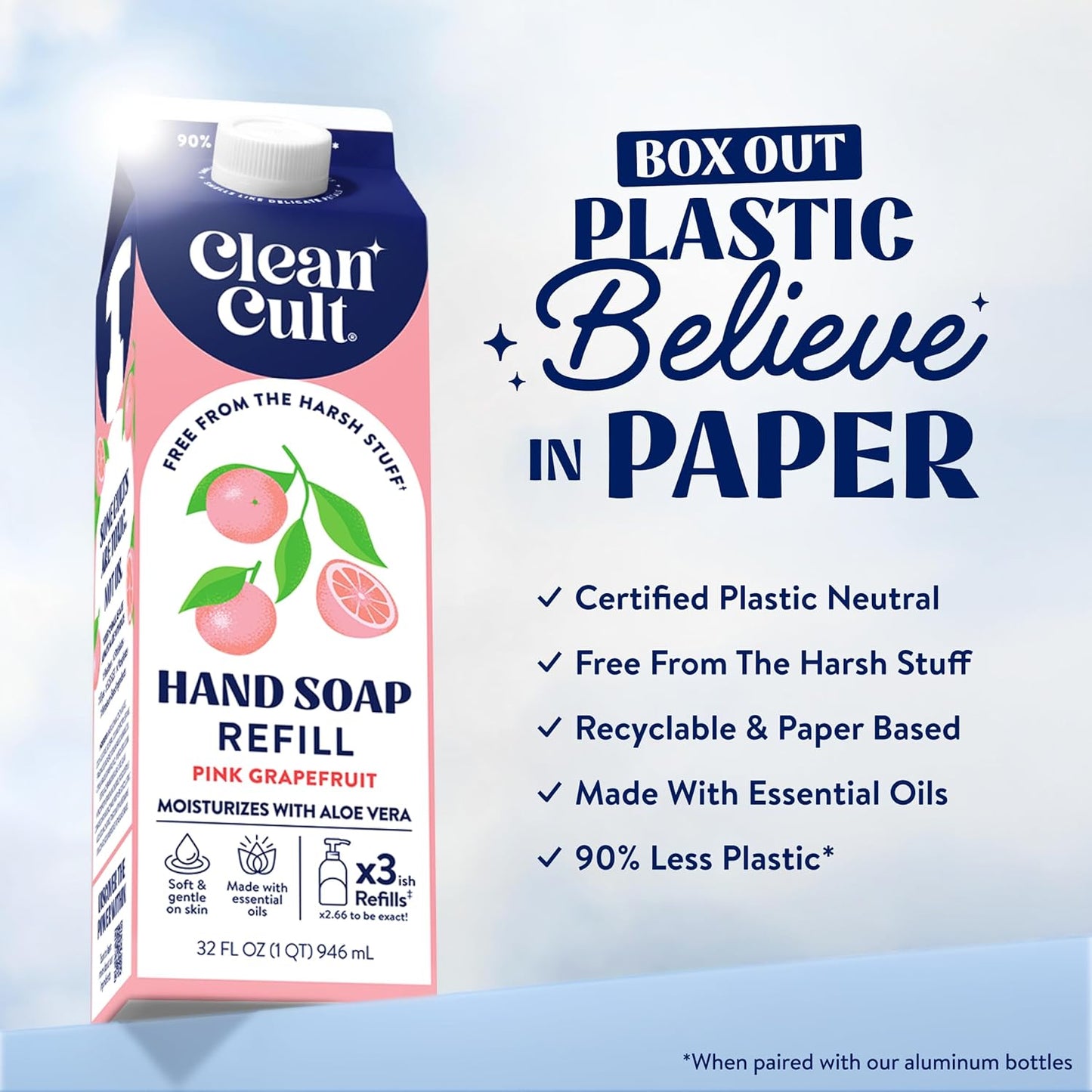 Cleancult Liquid Hand Soap Refill - Pink Grapefruit | Moisturizing Aloe Vera Formula - Eco-Friendly 32 oz