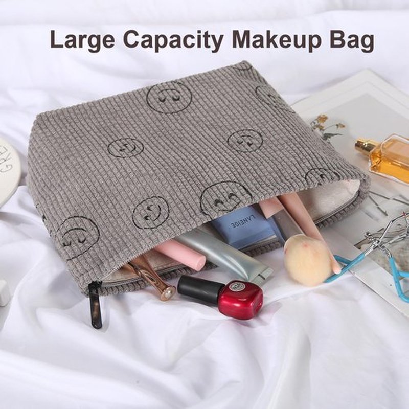 Wudimeitt Cosmetic bag Makeup bag Preppy Cute Corduroy Toiletry bag for women travel essentials (greygrey)