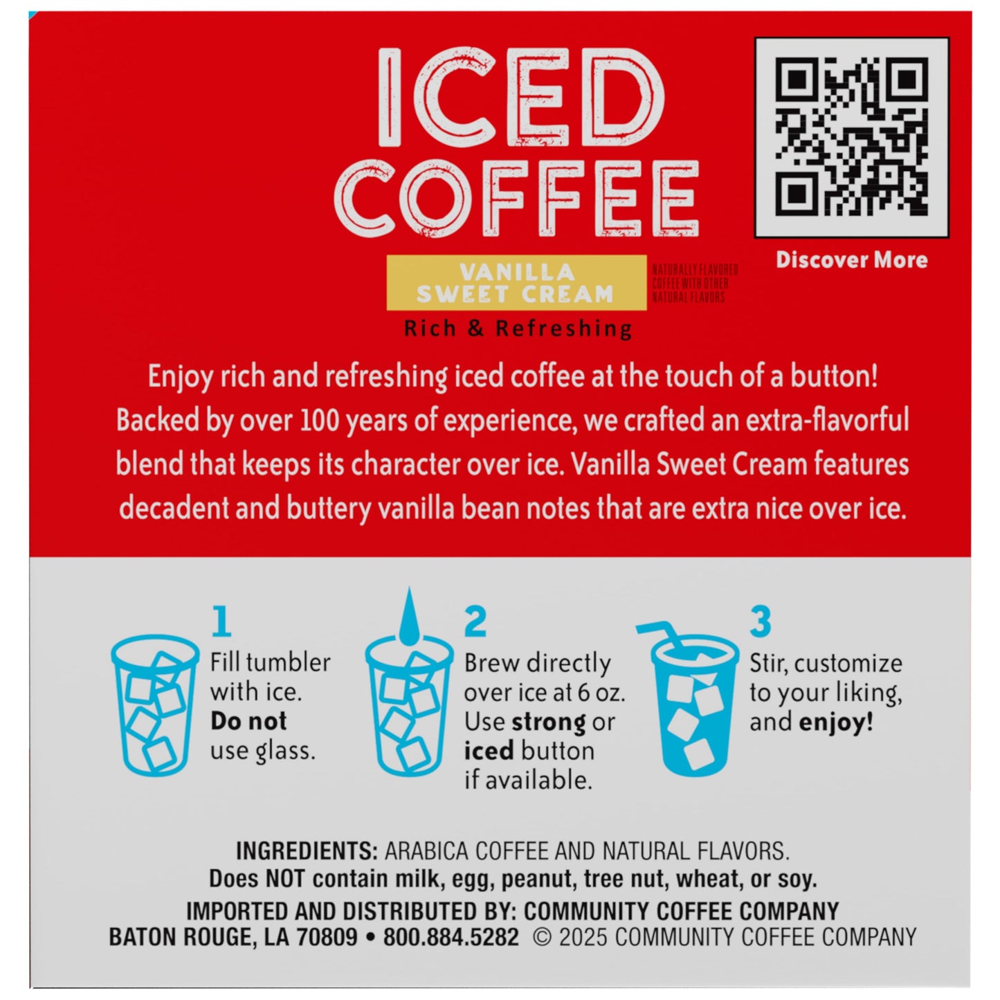 Community Coffee Vanilla Sweet Cream, 10 Keurig Iced Coffee Pods, Dark Roast, Compatible with all K-Cup Brewers, 10 Count (Pack of 1)