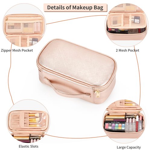OCHEAL Small Cosmetic Bag,Portable Cute Travel Makeup Bag for Women and girls Makeup Brush Organizer cosmetics Pouch Bags -Rose Gold