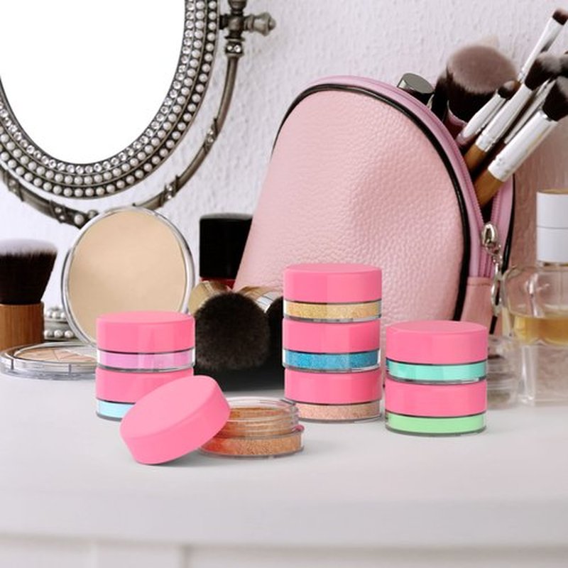 Houseables 3 Gram Jar, 3 ML, Pink, 50 Pk, BPA Free, Cosmetic Sample Empty Container, Plastic, Round Pot, Screw Cap Lid, Small Tiny 3g Bottle, for Make Up, Eye Shadow, Nails, Powder, Paint, Jewelry
