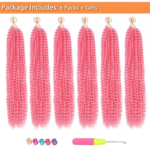 Passion Twist Hair 18 Inch 6 Packs Pink Water Wave Crochet Hair for Passion Twists Long Bohemian Braiding Protective Style Hair Extensions (18 Inch 6 Packs, Pink#)