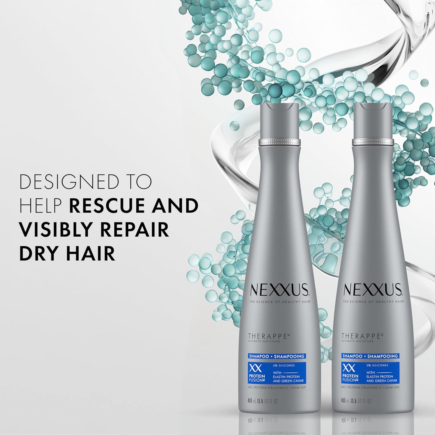 Nexxus Therappe Shampoo for Dry Hair - Ultimate Moisture, Silicone-Free, 2 Count (13.5 oz Each)