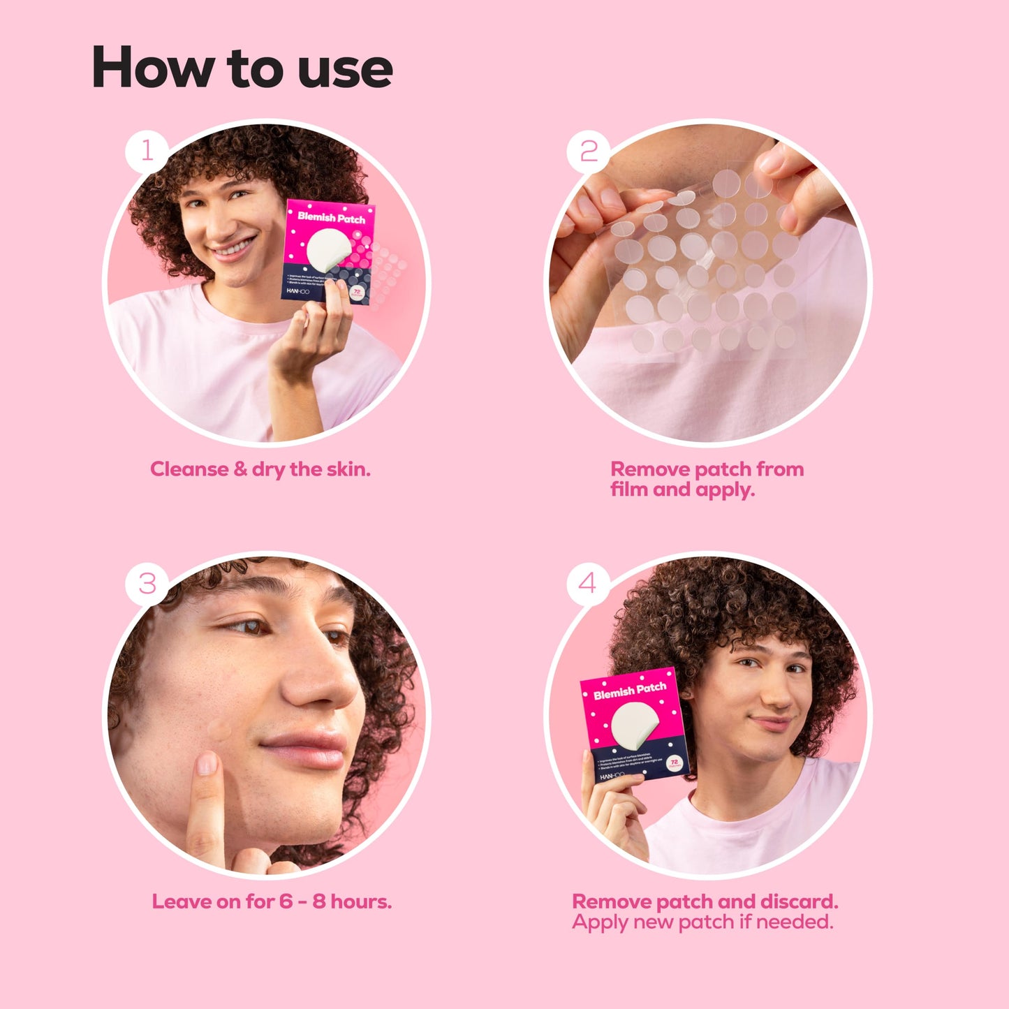 Hanhoo Blemish Patch, 4 Pack, Hydrocolloid Pimple Patches, Shrinks Pimples, Protects from Finger-picking and Dirt, Absorbs Fluid, Acne Spot Patches, Invisible Pimple Patches, Korean Skincare