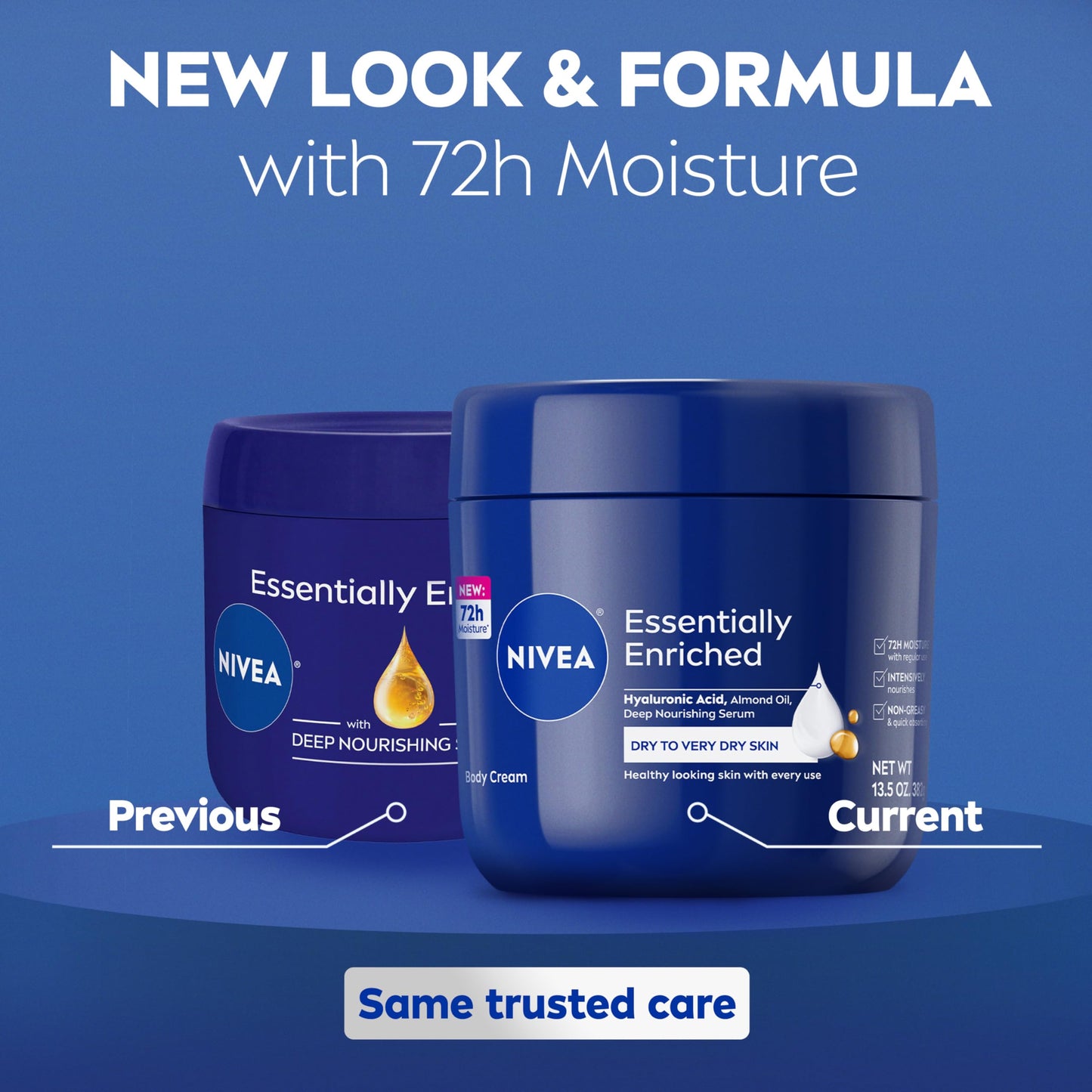 NIVEA Essentially Enriched Body Cream for Dry to Very Dry Skin with Hyaluronic Acid, Deep Nourishing Serum and Almond Oil, 72-Hour Body Moisturizer, 13.5 Oz Jar