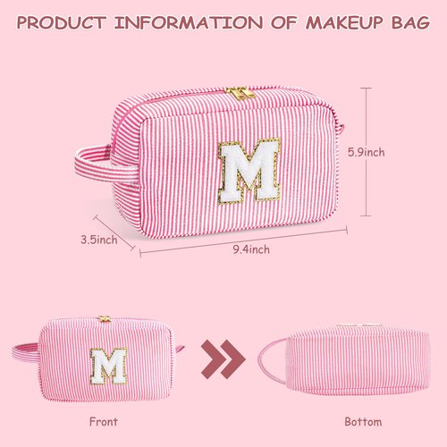 YOOLIFE Gifts for Women - Personalized Birthday Gifts for Women Her Mom Best Friend Bridesmaid Girlfriend Teacher, Monogram Initial Green Cute Makeup Bag Cosmetic Toiletry Pouch Bag Make Up Case A