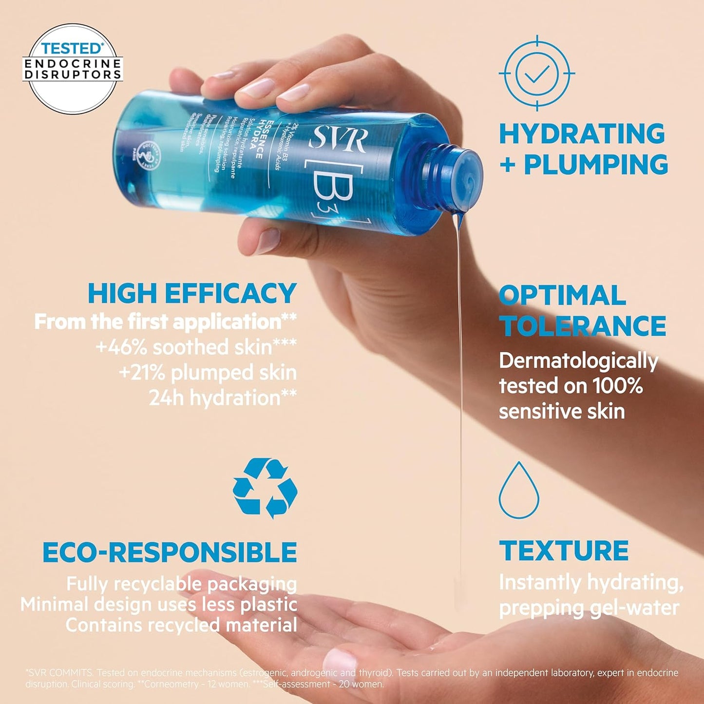 SVR [B3] Hydra Face Essence - Soothe, Smooth and Hydrate for 24hrs - 2% Niacinamide & Hyaluronic Acid Moisturizing & Hydrating Toner for Dehydrated Dry, Sensitive Skin. Fragrance Free, 5 fl.oz.