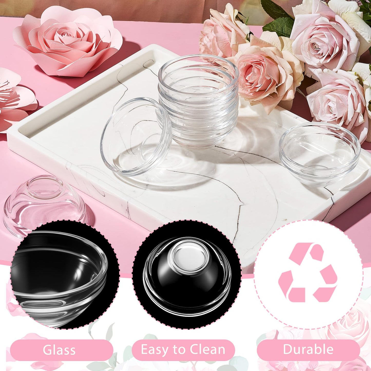 Teenyyou 20 Pcs Facial Bowls Esthetician Small Glass Facial, 3 Inch Clear Prep Measuring Bowl, DIY Face Mask, Mud Mask & Skincare Products for Home and Salon Use Face Care Supplies
