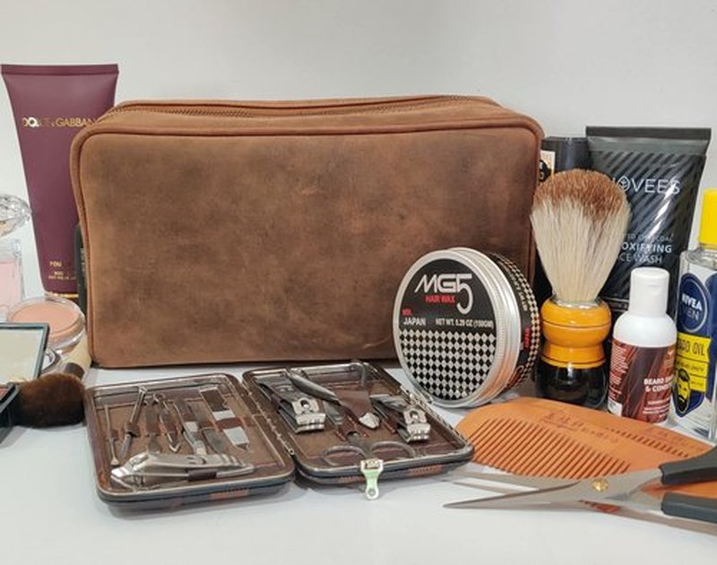 Genuine Leather Travel Toiletry Bag - Dopp Kit Organizer By Rustic Town (Brown)
