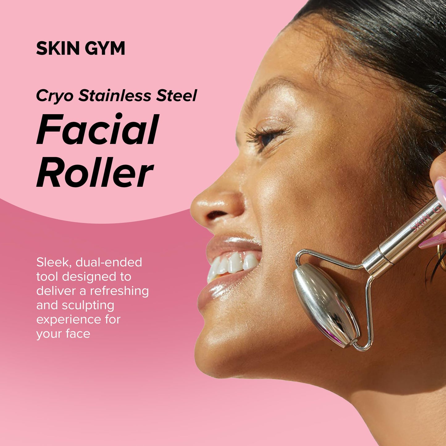 Skin Gym Face Roller for Wrinkles and Lifting - Anti-Aging Face Massager Skin Care Beauty Tool - Boost Radiance, Rejuvenate Skin, Sculpt, Lift and Define, Silver