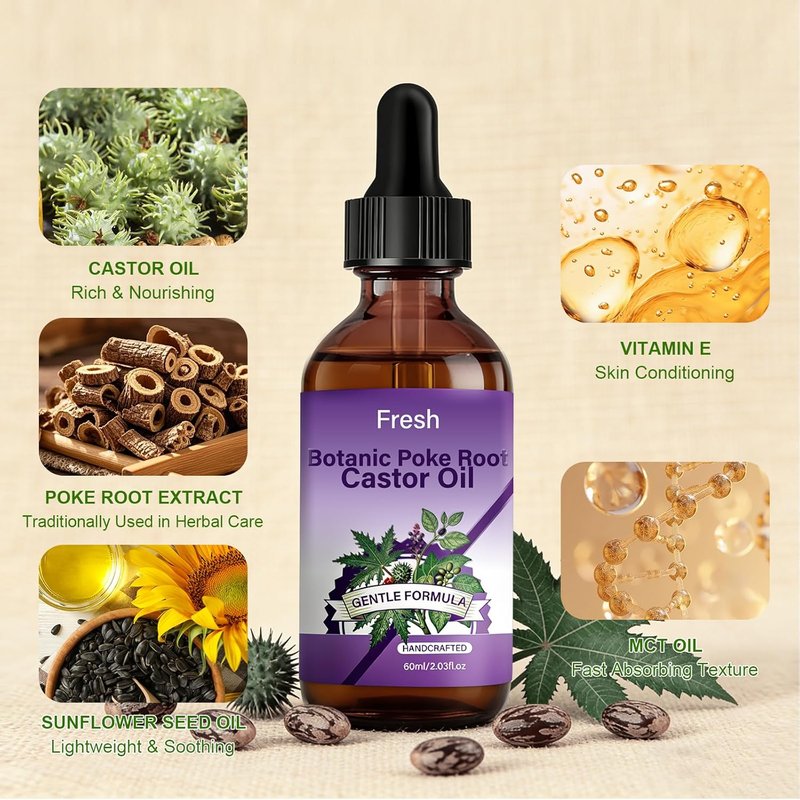 Poke Root & Castor Oil - Natural Lymphatic Support with Vitamin E | Soothing Massage Blend for Skin Wellness