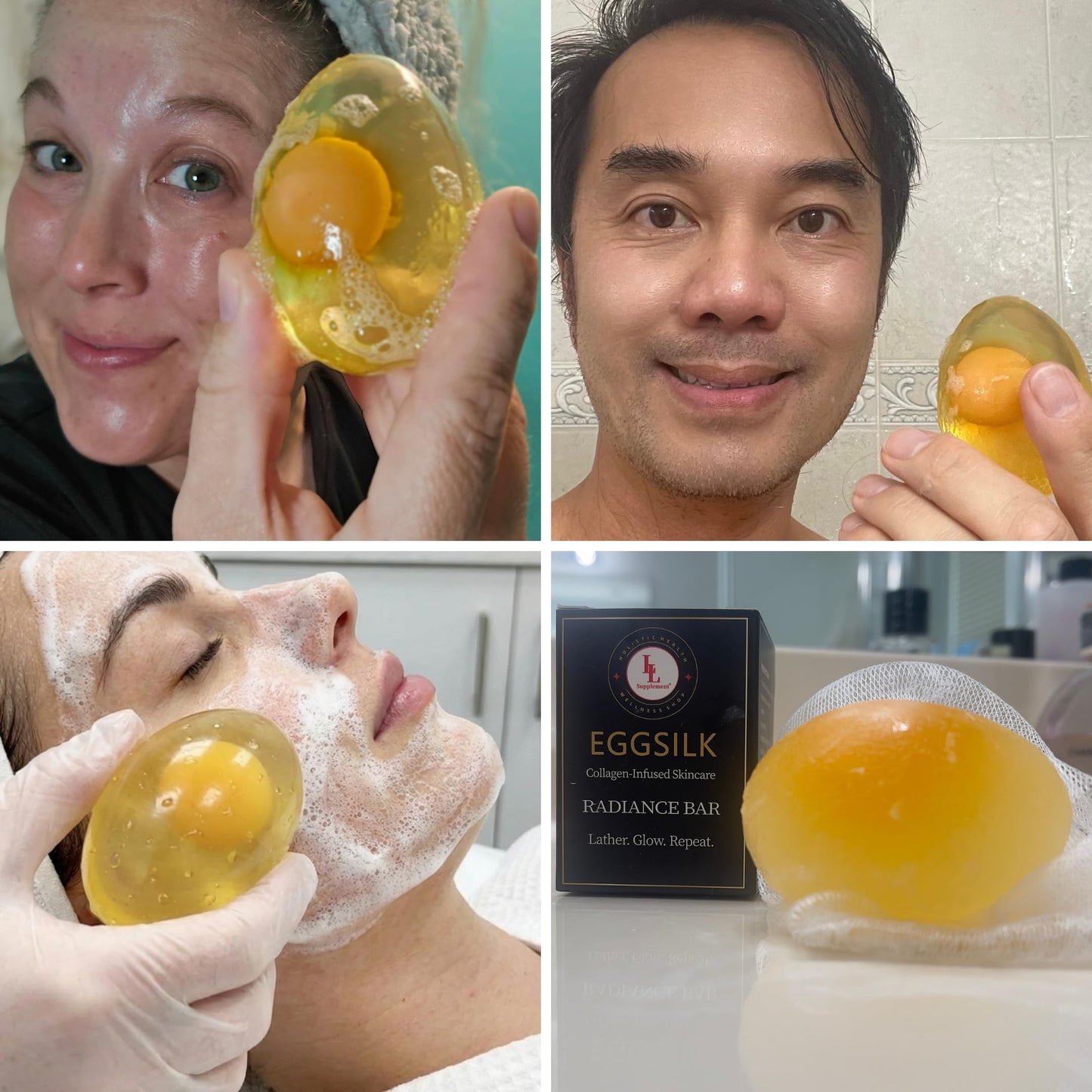 L & L Supplement EggSilk Egg Soap Radiance Bar with Yolk Extract | For Smooth, Glowing Skin | Gentle for Face & Body, All Skin Types | Sulfate-Free, Cruelty-Free, Clean Beauty | 80g