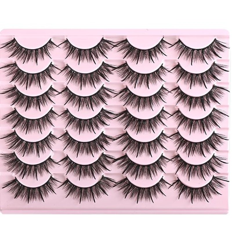 FARRED Wispy Lashes Hybrid Mink Eyelashes 14 Pairs Short Cat Eye Natural Lashes Fluffy False Eyelashes Faux Mink Strip Eye Lashes Pack for Daily Makeup (F17 | 8-16 mm)