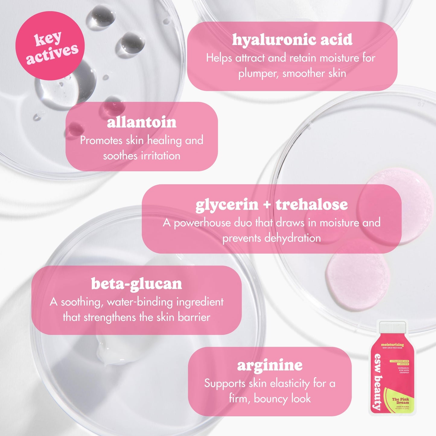 ESW Beauty The Pink Dream Moisturizing Korean Face Mask – Vitamin C, Hyaluronic Acid & Vitamin E for Hydration, Sensitive Skin & Dewy Glow – Skincare Gifts for Women