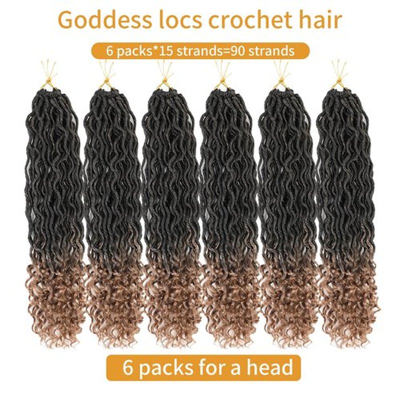 18 Inch Goddess Locs Crochet Hair 6 Packs Pre Looped Faux Locs Crochet Hair For Black Women Soft Goddess Faux Locs Crochet Hair With Curly Ends(1B/30, 18 Inch, 6 Packs)