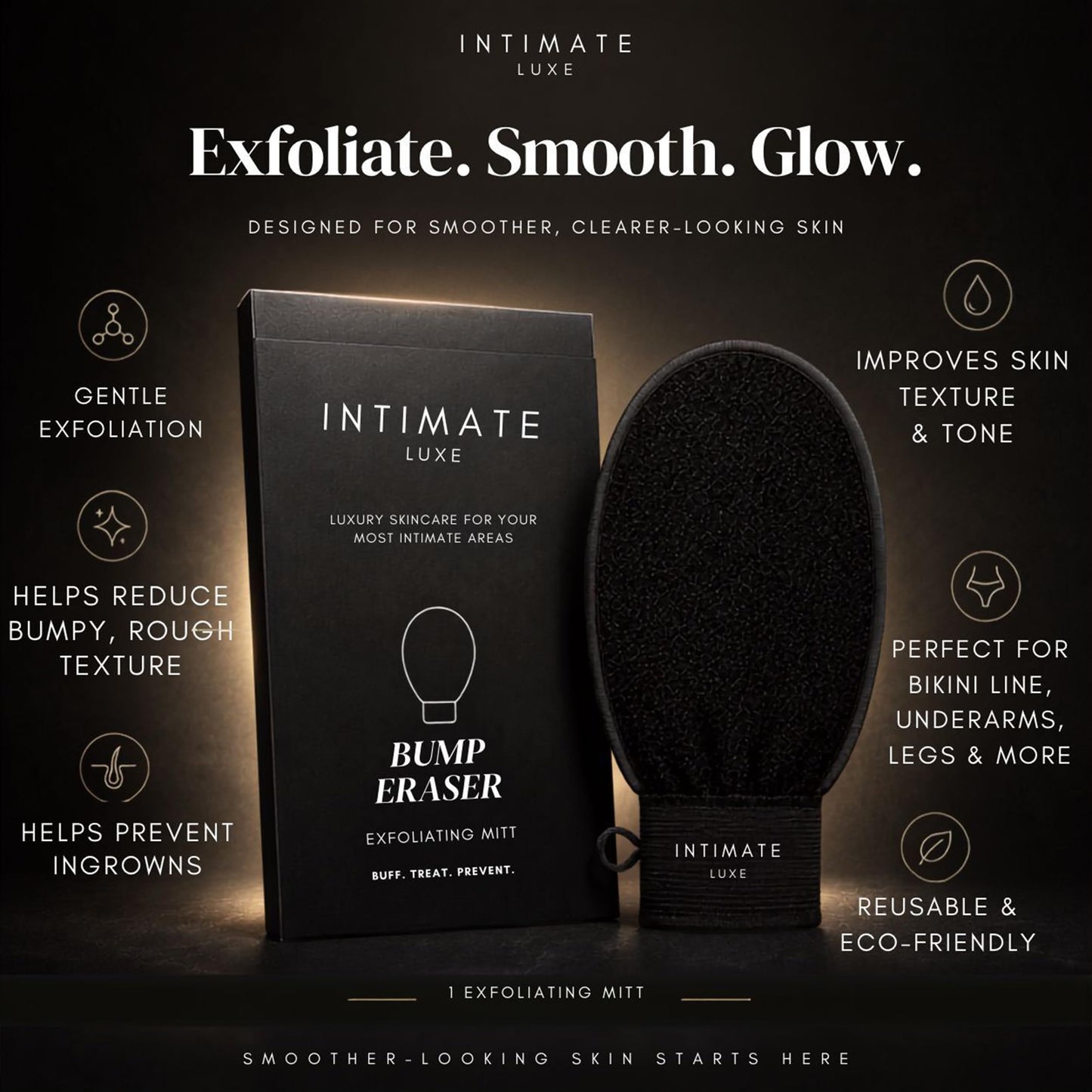 Intimate Luxe Exfoliating Mitt – Reusable Physical Exfoliating Glove for Smooth-Looking Skin – Helps Lift Dead Skin & Surface Buildup – Shower & Bath Use – Single Mitt