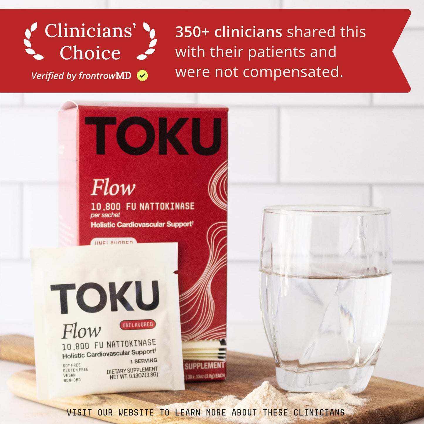 Toku Nattokinase 10,800 FU Supplement with Vitamin K2 MK7 & Oat Beta Glucan, Daily Circulation Support Powder, Plant-Based Drink Mix, Soy-Free, 30 Single-Serve Packets - Unflavored