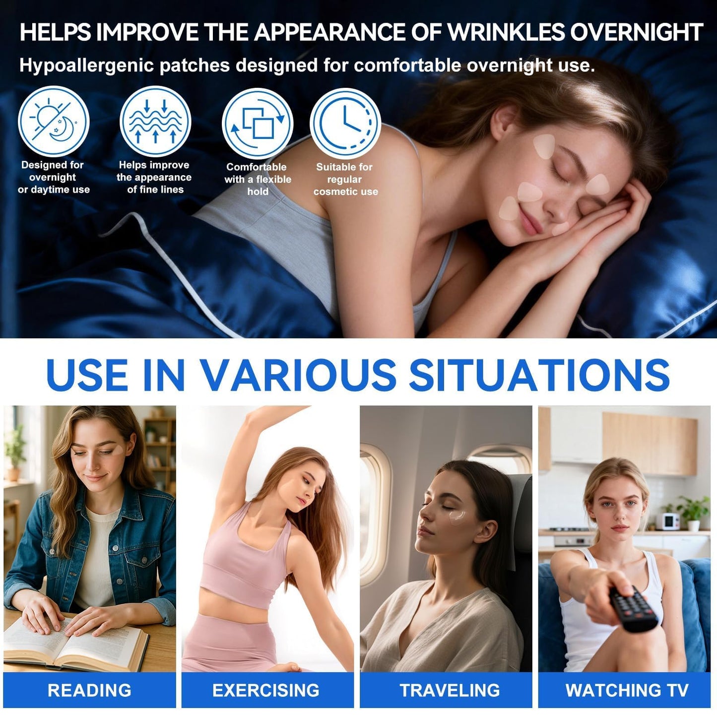Forehead Wrinkle Patches, Anti-Wrinkle Face Triangle Patches 288 pcs*2 – Overnight Forehead & Expression Line Smoothing Patches – Frown, Smile & Marionette Lines – Reusable, Latex-Free & Skin Friendly