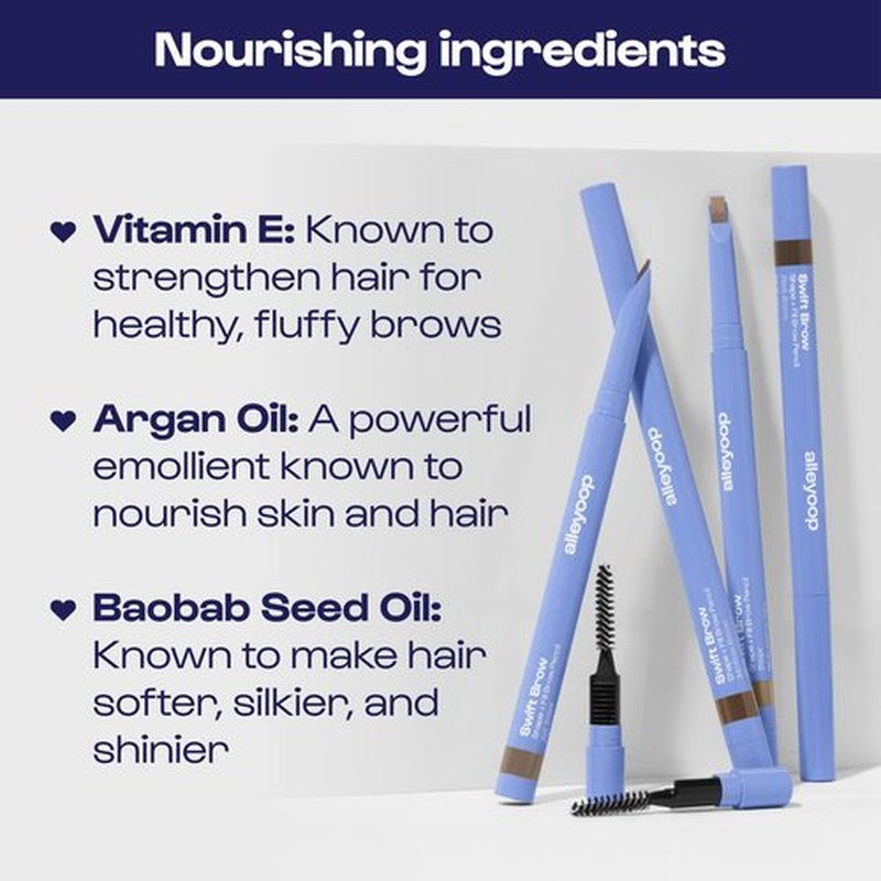ALLEYOOP Swift Brow All-In-One Brow Definition with Built-In Sharpener & Spoolie Brush – Water & Smudge-Resistant Eyebrow Definer Pencil with Natural Matte Finish - Vegan & Cruelty-Free (Dark Brown)