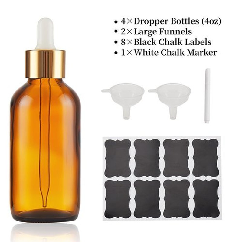 Bastelica Amber Glass Dropper Bottle 4 oz, Tincture Bottles with Dropper, Golden Cap Essential Oils Bottles for Health, Personal Care & Beauty - 4 Pack