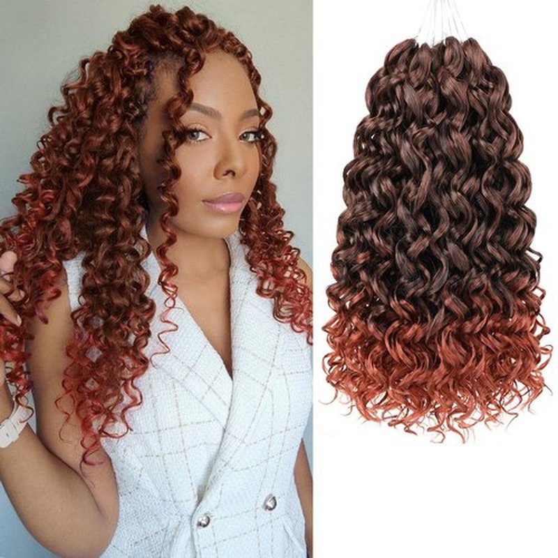 ZRQ 8 Packs GoGo Curl Crochet Hair 14 Inch Deep Twist Synthetic Braiding Hair, Natural Water Wave Crochet Hair Synthetic Ginger Beach Curl Crochet Hair Extensions (14 Inch, T350)