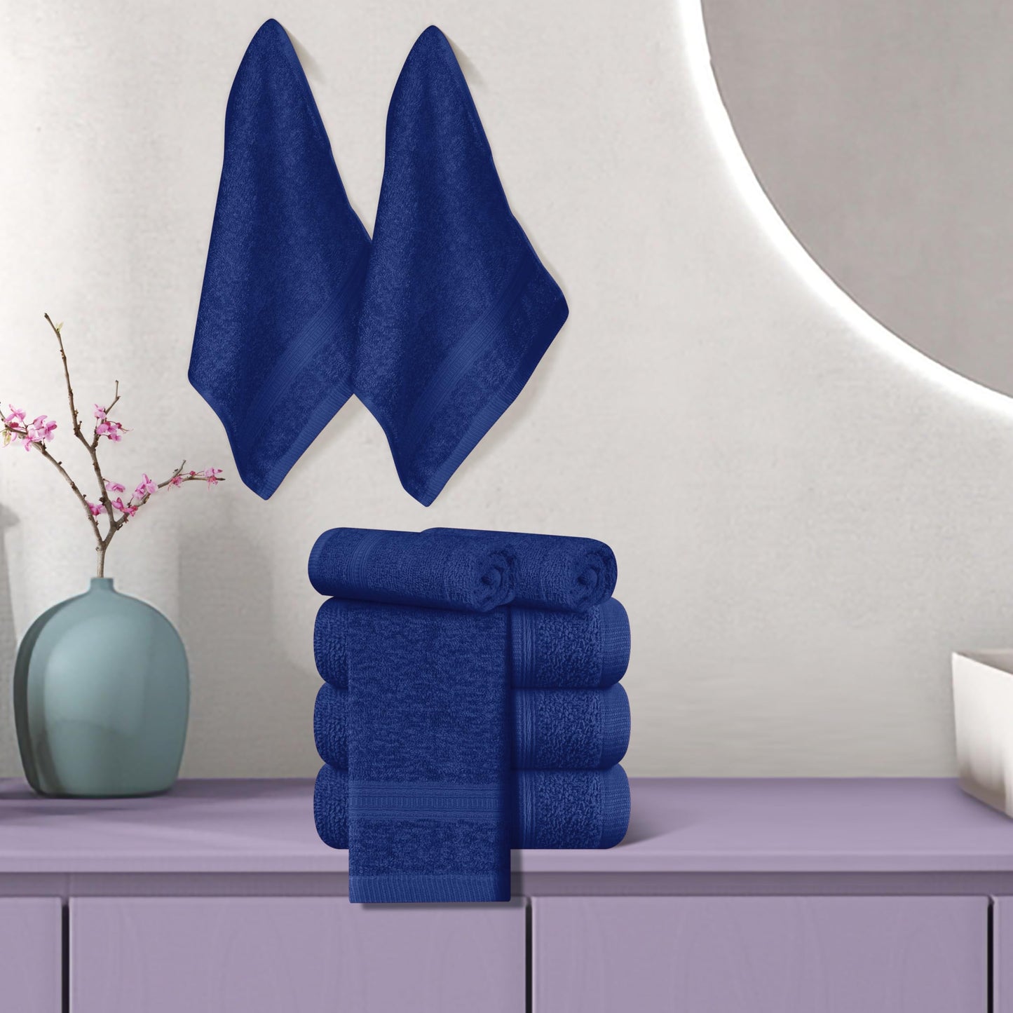 BOUTIQUO Ultra Soft Cotton Washcloths, Contains 12 Piece Face Cloths 12x12 inch, Ideal for Everyday use Face Towels, Compact & Lightweight Multi Purpose Washcloths - Navy Blue