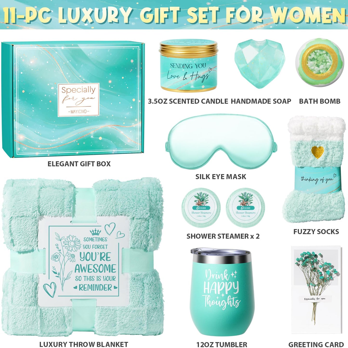 Mothers Day Birthday Gifts for Women, Self Care Get Well Soon Gift Baskets for Women, Ocean Relaxing Spa Gift Care Package with Blanket, Unique Gifts Basket for Mom Her Wife Girlfriend Friend Sister