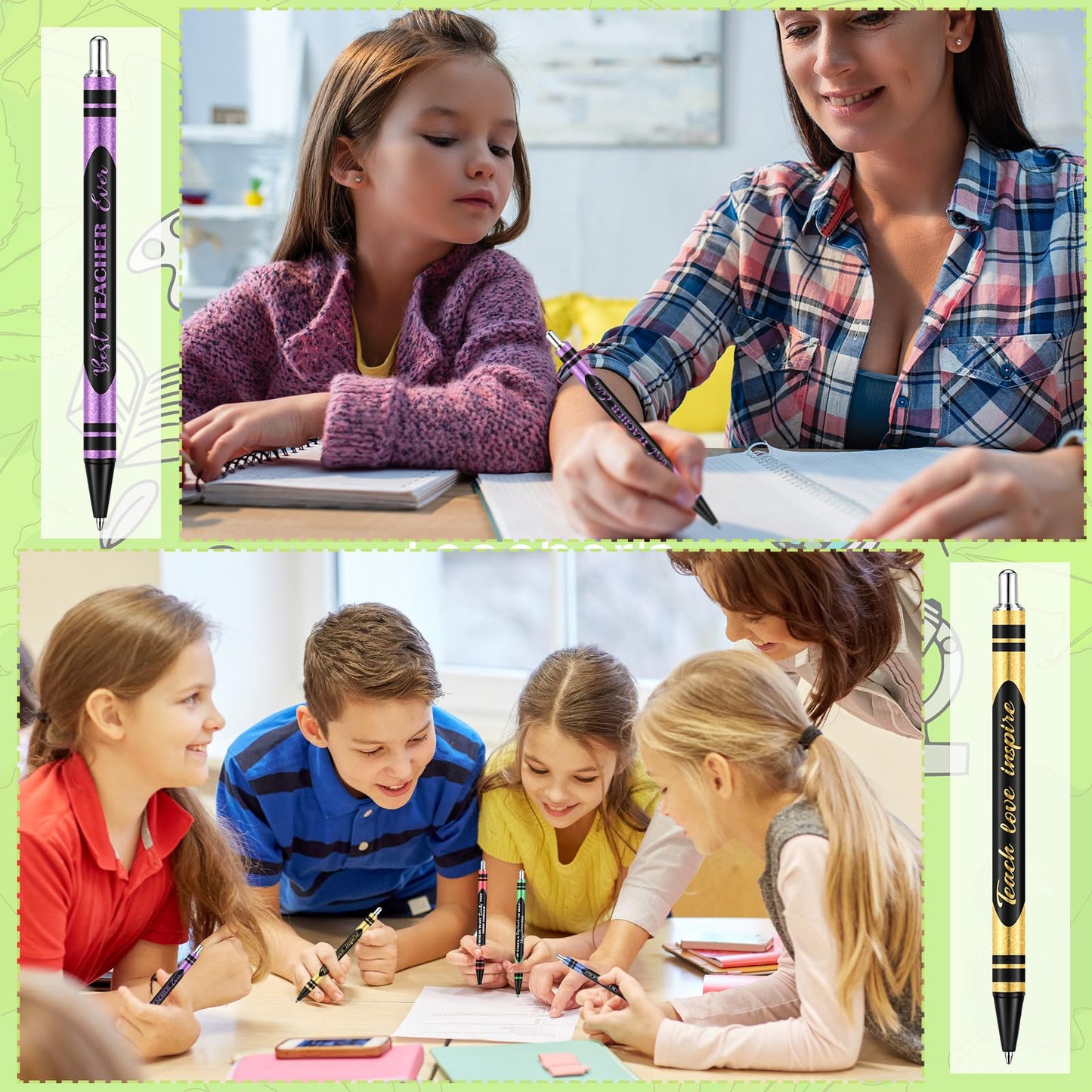 Motipuns 30 Pcs Back to School Teacher Appreciation Gift Pen Bulk Metal Glitter Thank You Teacher Pens Inspirational Black Ink Retractable Ballpoint for First Day of School Party Favors(Crayon)