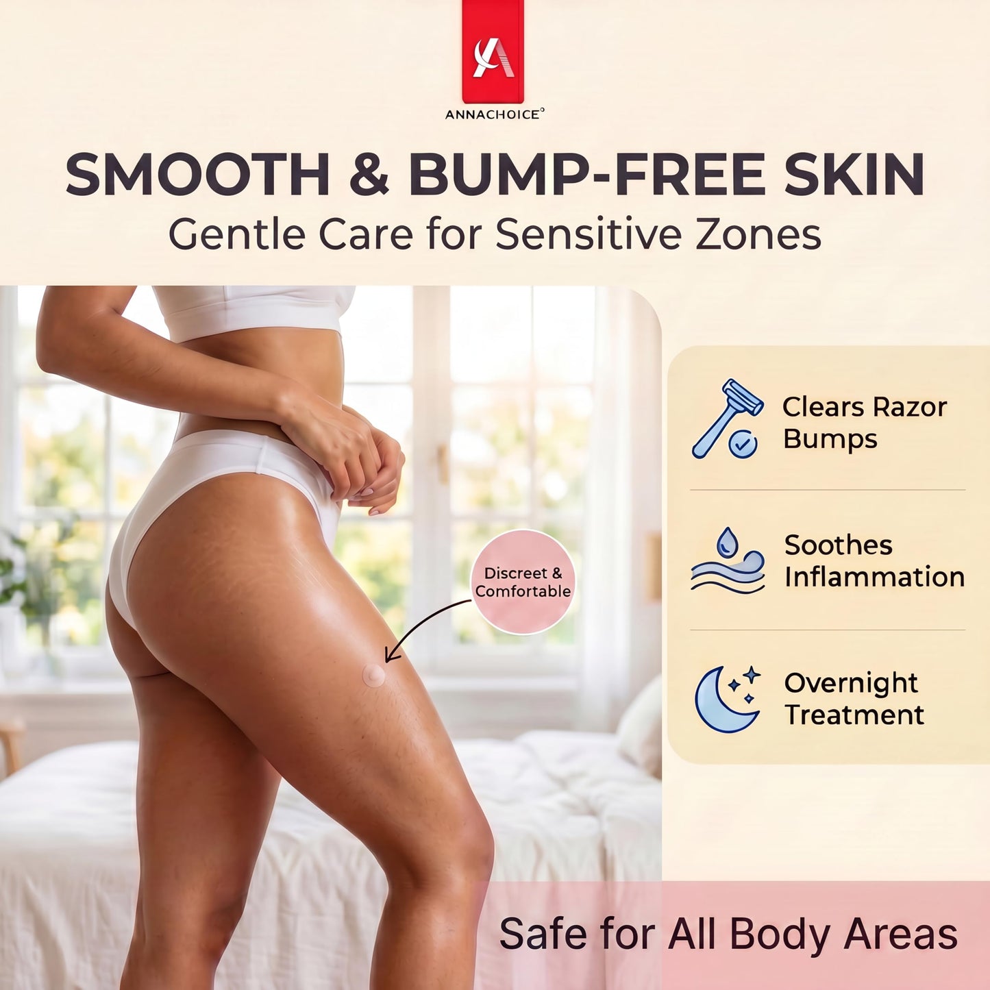 AnnaChoice Microdart Patches for Ingrown Hair for Women and Men Smoothing Solution for Facial, Beard, Armpits, Bikini Area, for Quickly Clearing Razor Bumps