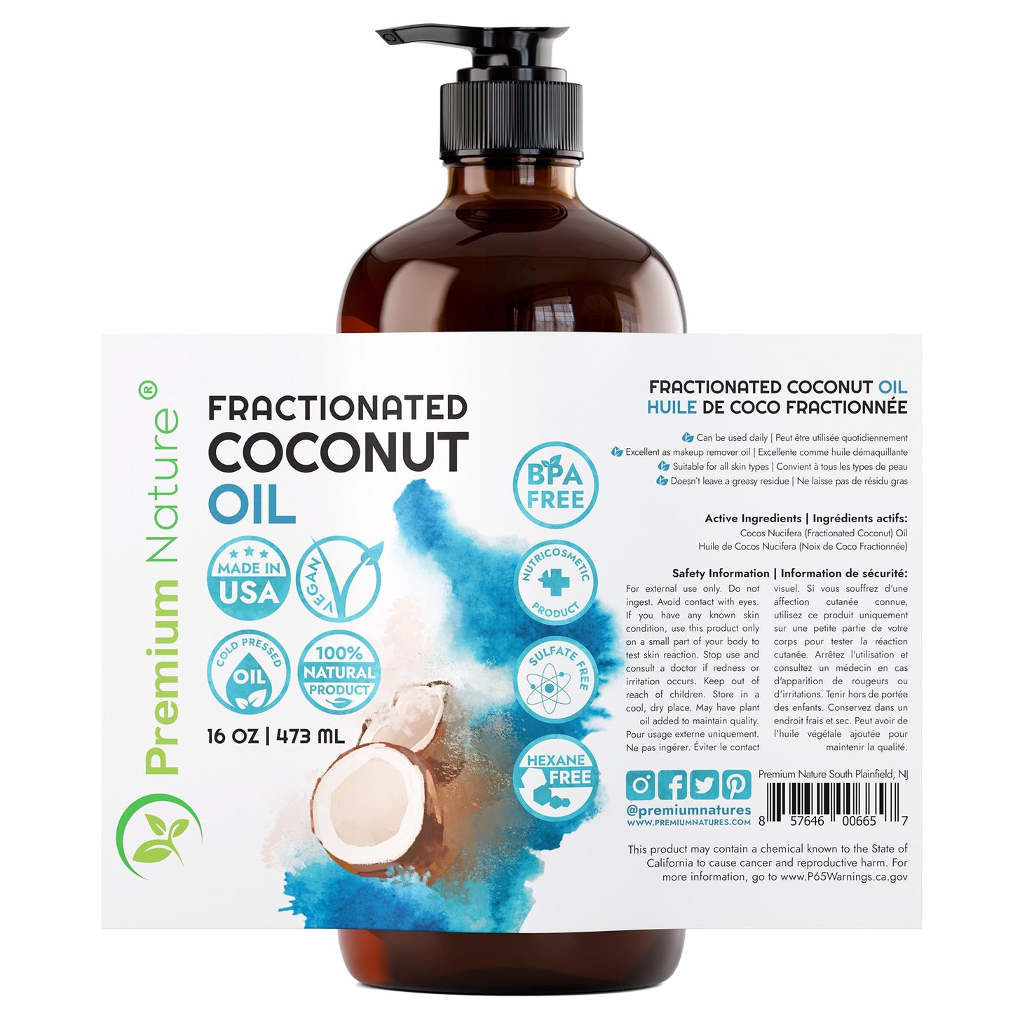 Premium Nature Fractionated Coconut Oil for Skin Moisturizer with Pump Massage Oils Best Carrier for Essential Oils Mixing Body OUL for Dry Skin Moisturizer Natural Oi for Face Hair Body 16 oz