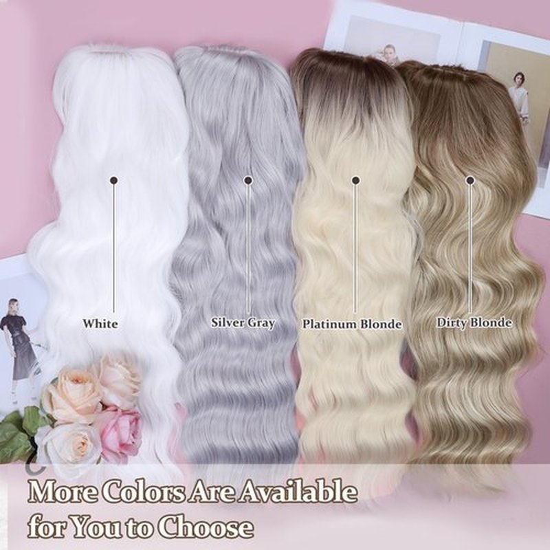 NAYOO Gray Wigs with Bangs for Women Long Curly Wavy Hair Wigs Heat Resistant Synthetic Fiber Wigs for Daily Party Use 26 Inches (Silver Gray)