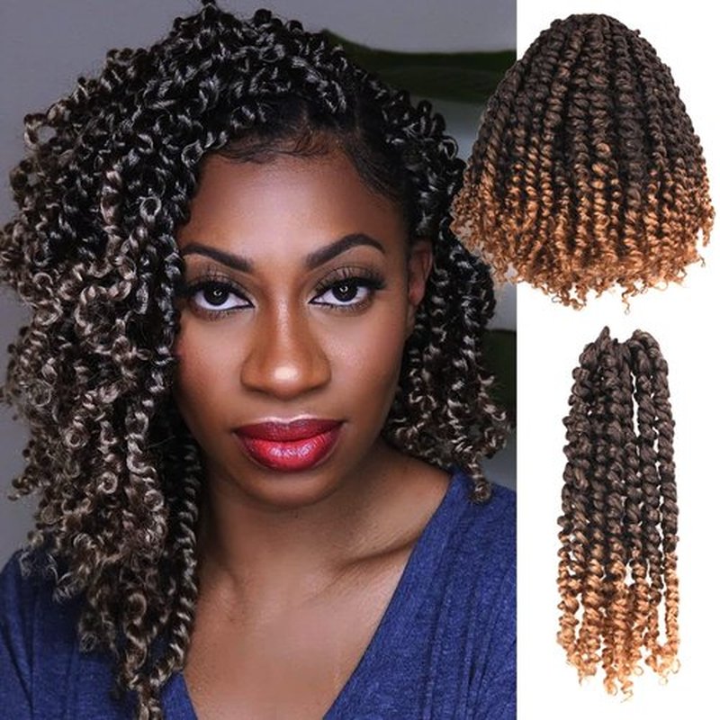 10 Inches 8 Packs Pre Looped Pretwisted Passion Twist Crochet Hair for Black Women and Kids-Ombre Blonde,Soft Hair Extensions Braided by Synthetic Spring Kinky Twist Bohemian Curls(10"-8 Packs,T1B/27)
