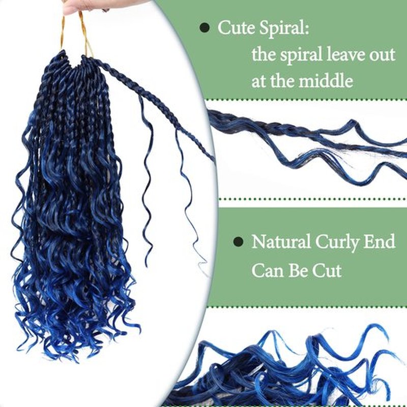 Eerya 8 Packs Boho Box Braids Crochet Hair for Black Women 10 Inch Blue Goddess Box Braids Pre-looped Bohemian Crochet Box Braids With Curly Ends Synthetic Crochet Hair Extensions (10 inch, Tblue)