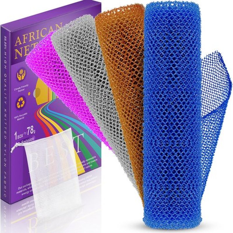 RIUOTA 4 Pieces African Bath Sponge African Net Long Net Bath Sponge Enjoy Luxurious Exfoliation, Deep Cleansing, and Silky Smooth Skin Every Day(Brown, Blue, Purple,Grey)
