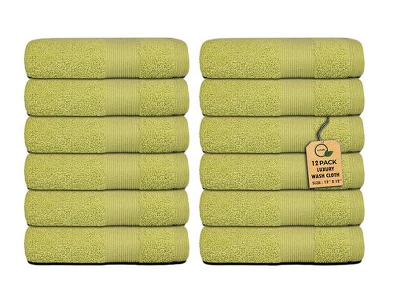 Premium Wash Cloths Pack of 12 (13" x 13" Inches)- 100% Combed Ring Spun Cotton WashCloth - Luxury Washcloths – Ultra Soft Face Towels - Highly Absorbent Wash Cloth for Face (Sage Green)