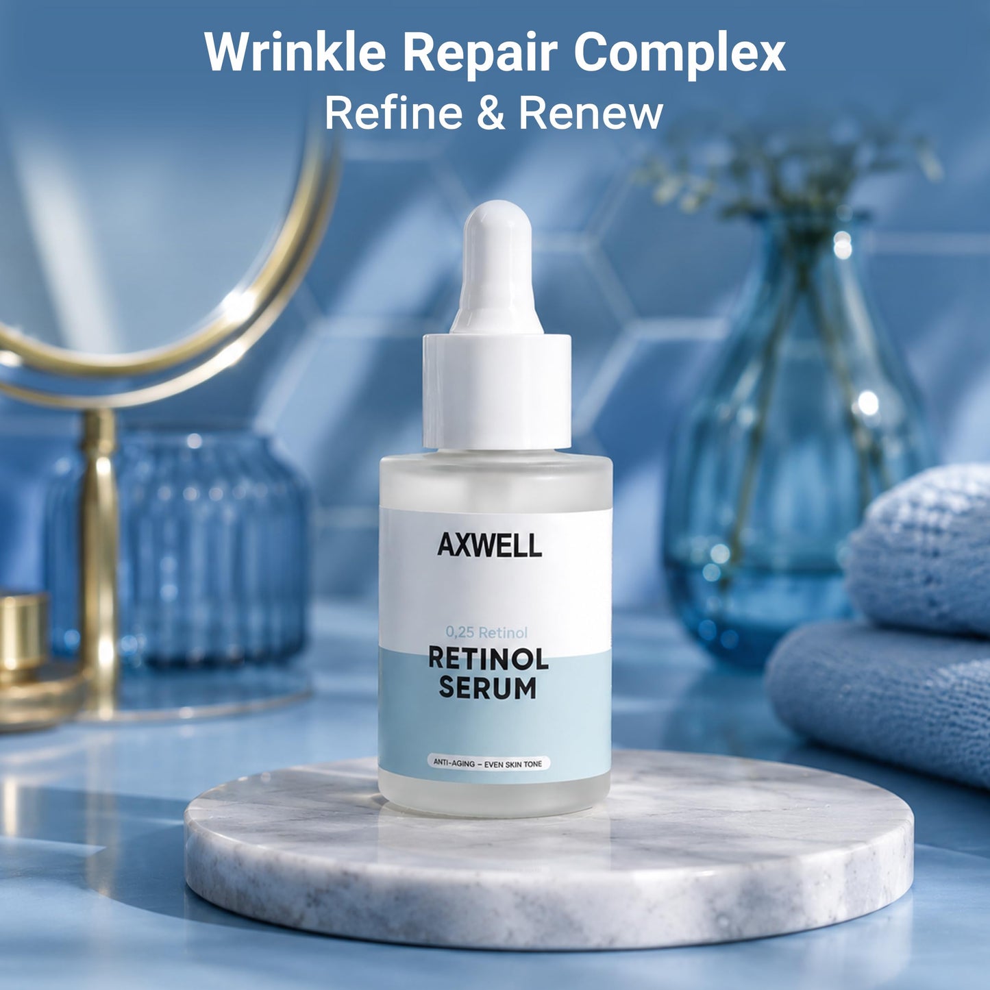Axwell Retinol 0.25% Face Serum - Anti-Aging Night Renewal with Hexapeptide-8, Hyaluronic Acid & Shea Butter for Fine Lines, Wrinkles, Pores & Smoother Skin - Gentle Formula (1 fl oz)