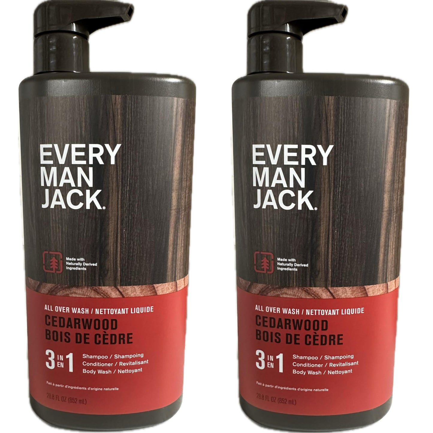 Every Man Jack 3-in-1 All Over Wash - Cedarwood |Twin Pack - 2 Bottles Included | Naturally Derived, Parabens-free, Pthalate-free, Dye-free, and Certified Cruelty Free