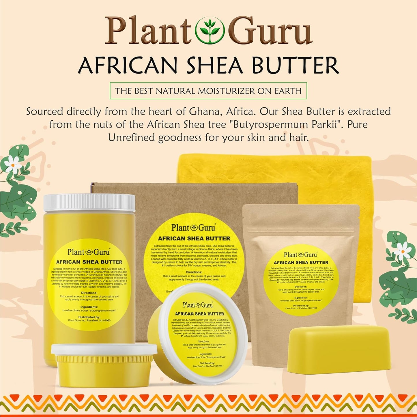Raw African Shea Butter 3 lbs. Bulk 100% Pure Natural Unrefined YELLOW Grade A - Ideal Moisturizer For Dry Skin, Body, Face And Hair Growth. Great For DIY Soap and Lip balm Making.