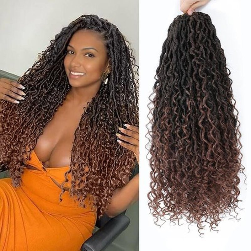 Alicoco Goddess Locs Crochet Hair 18 Inch 8 Packs Faux Locs Crochet Hair For Women Boho Soft Locs Pre-looped River Crochet Locs With Curly Ends (18 Inch (Pack of 8), T30)