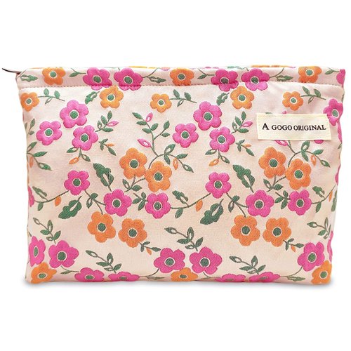STARDW Floral Cosmetic Bags Makeup Bags for Women and Girls,Travel Makeup Bag Large Capacity Canvas Makeup Bag,Makeup Organizer Bag Zipper Pouch (Pink Flowers)