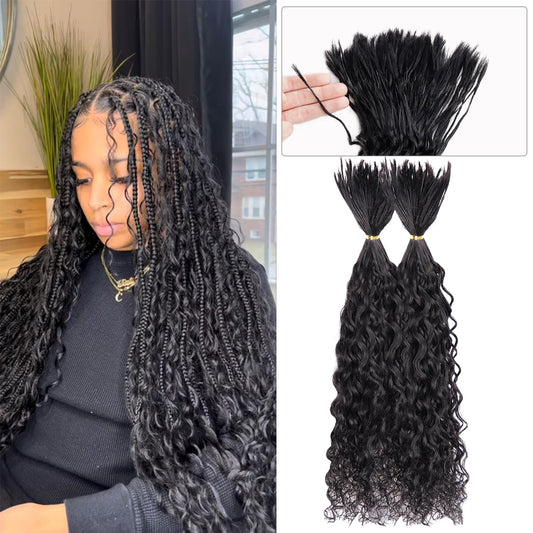Pre-Divided Human Braiding Hair for Boho Braids Water Deep Wave Human Hair Bulk for Braiding Curly Human Hair for Boho Locs Boho Crochet Braids Human Hair Extensions (1B, 16"-320Strands)