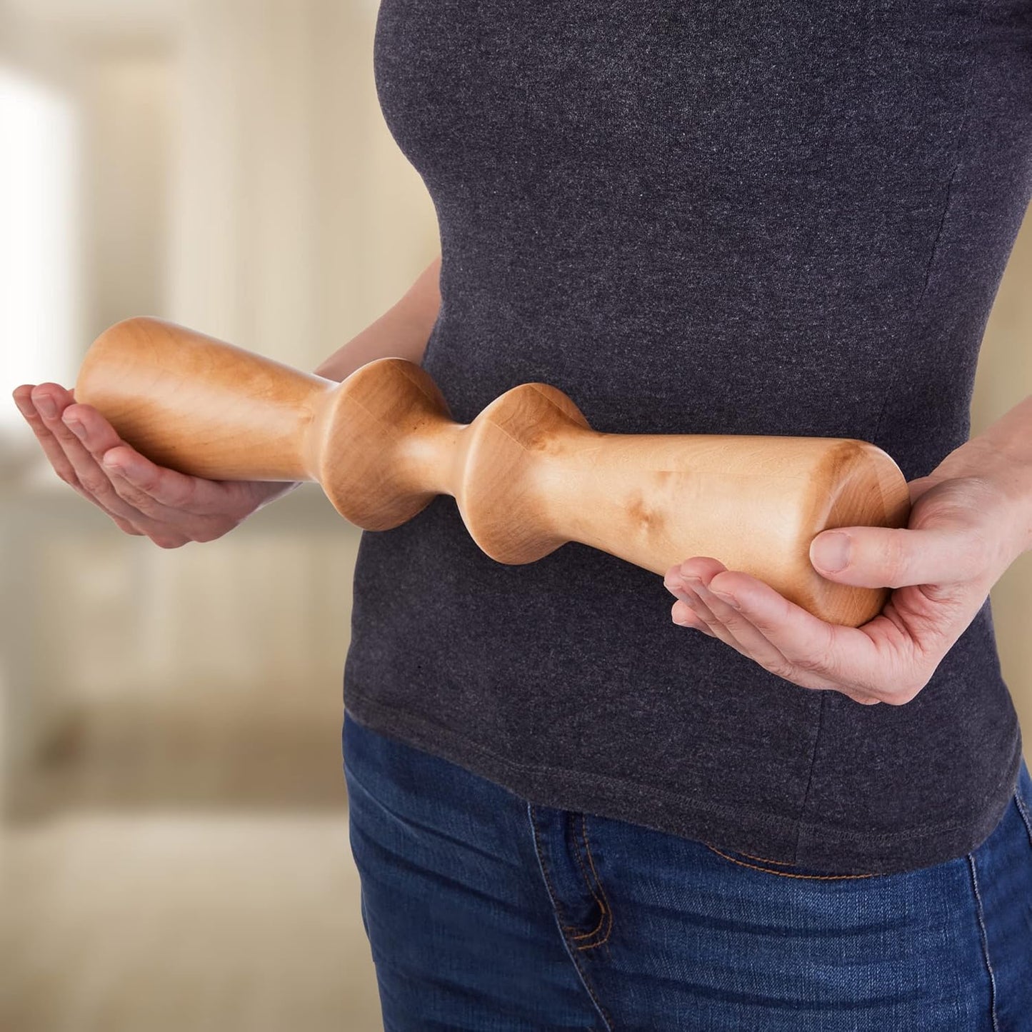 EarthLite Wooden Massage Back Roller - Deep Therapeutic Massage Tool, Back Pain Relief & Trigger Point Release (15”)