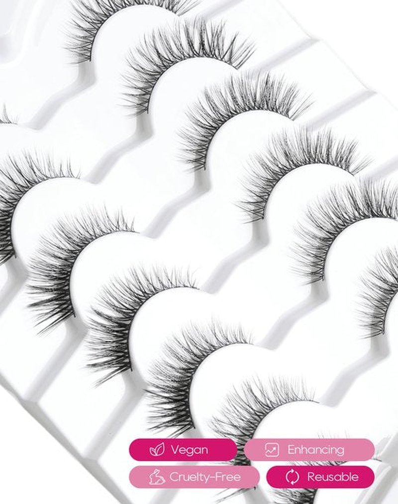 Natural Cat Eye Lashes Wispy Eyelashes 10mm Fluffy Fake Lashes that Look Like Extensions 3D C Curl Simple False Lashes 53-GIRL CODE