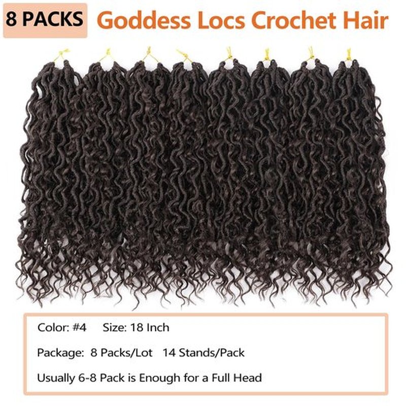 Goddess Locs Crochet Hair 18 Inch 8 Packs Faux Locs Crochet Hair For Black Women Crochet Hair Pre Looped Crochet Faux Locs With Curly Ends River Locs Crochet Hair(18 Inch, #4)